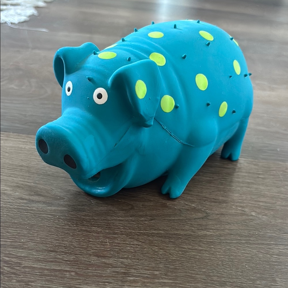 Teal Pig Dog Toy with Yellow Dots